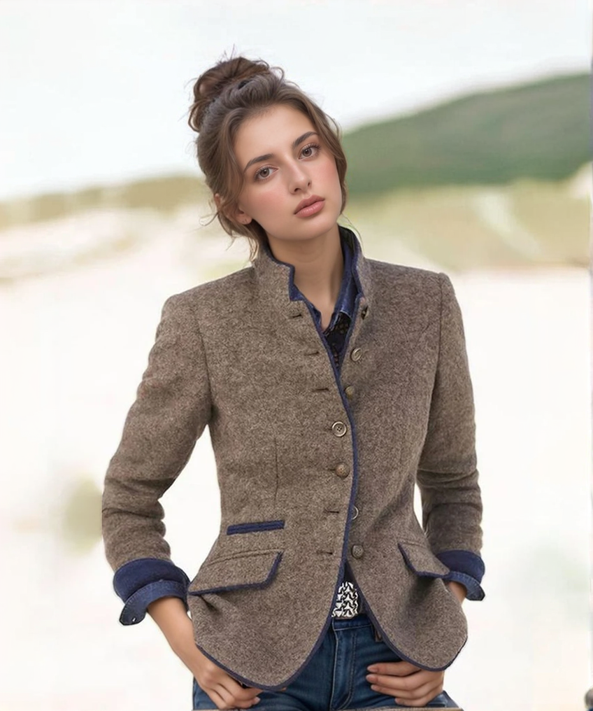 Women's spring multi-button color block coat