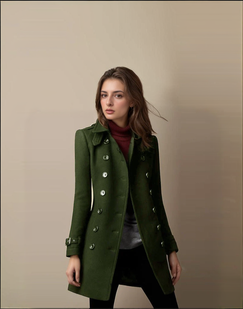 Elegant women's autumn winter midi coat with collar