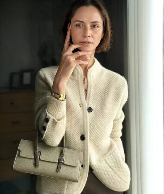 Women's Knitted Cardigan - Textured Knit - Button-Down - Relaxed Fit with Pockets