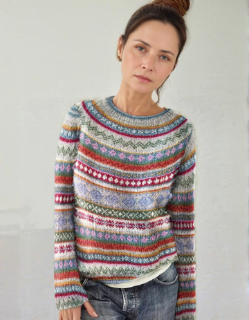 Women's loose multicolor striped round neck knit pullover sweater