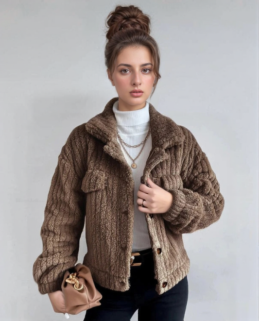 Textured Knit Relaxed Fit Button-Up Jacket