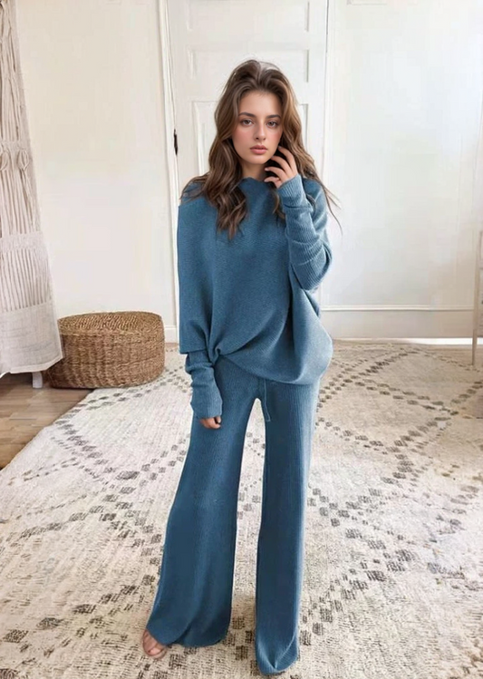 Round Neck Long Sleeve Top and Pant Set