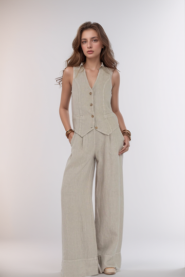 Beatrice - button vest & elastic waist wide-leg pants set