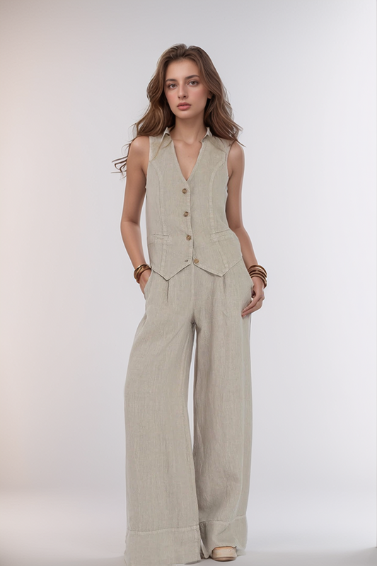 Linen Relaxed Fit Wide-Leg Outfit Set