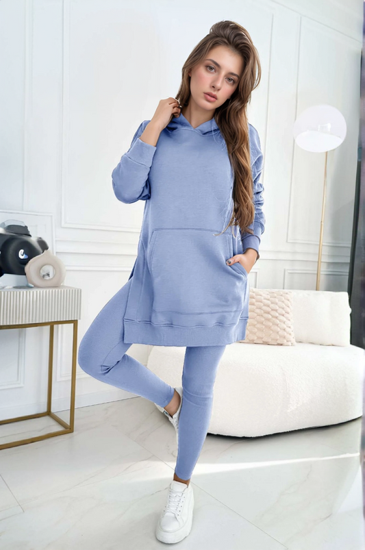 Mid-Length Slit Hoodie Sweatshirt and Leggings Set
