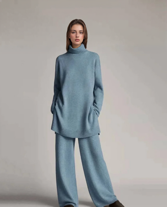 High Collar Knitted Top and Pants Set