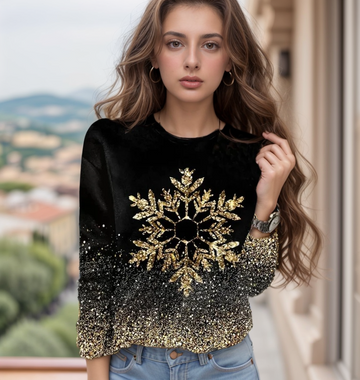 Women's snowflake print long sleeve pullover top