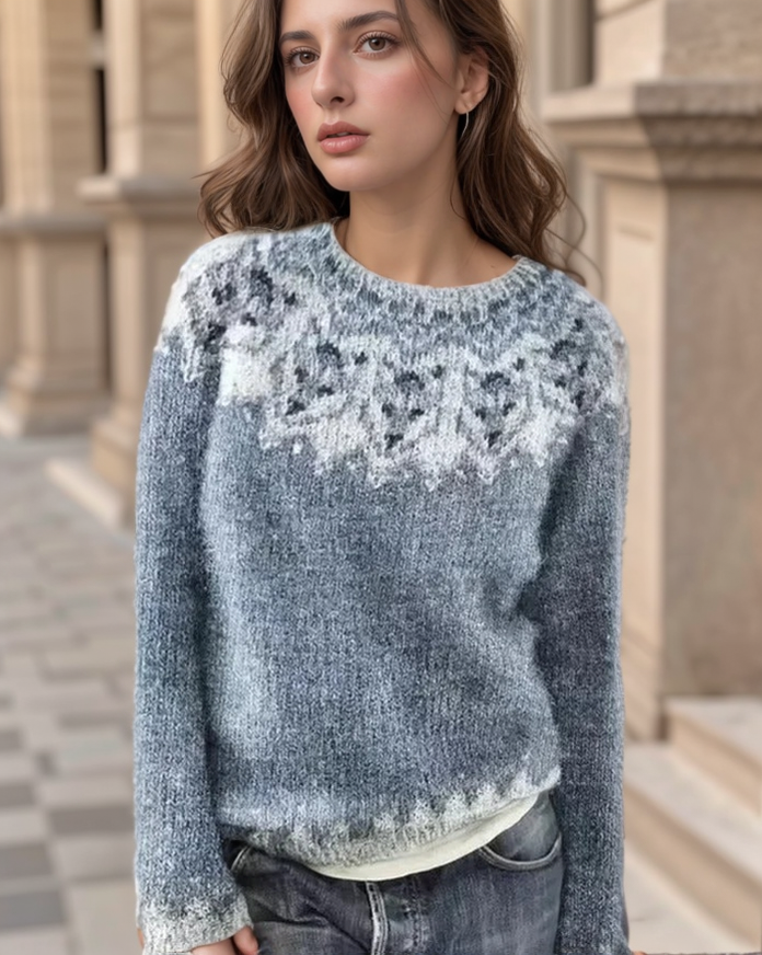 Women's loose knit color-block round neck sweater