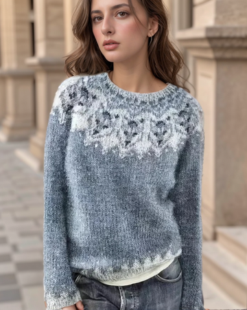 Women's loose knit color-block round neck sweater