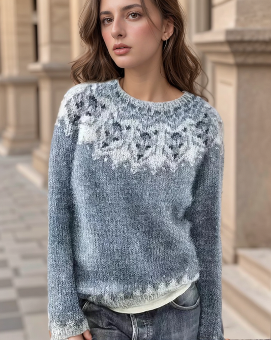 Color Block Loose Knit Round Neck Sweater
