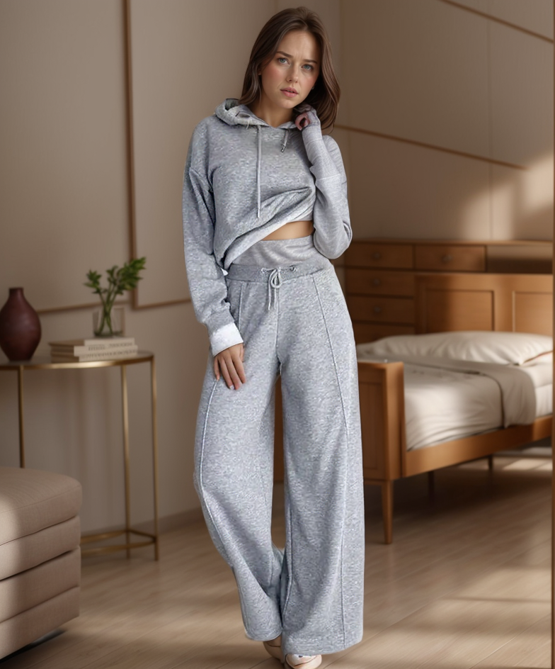 Women's hoodie sweatshirt and a high waist wide leg drawstring pants