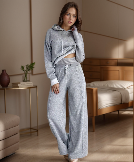 High-Waisted Drawstring Wide Leg Sweatshirt Set