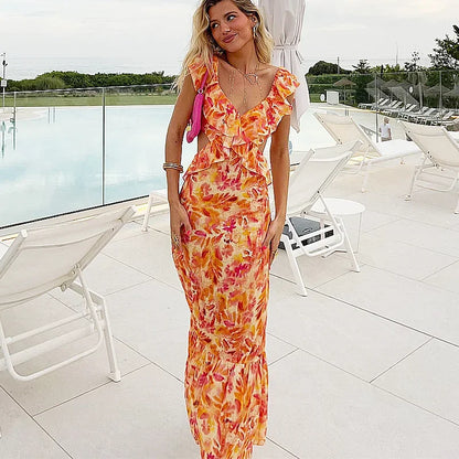 Erna - Vibrant maxi dress with floral print and ruffles