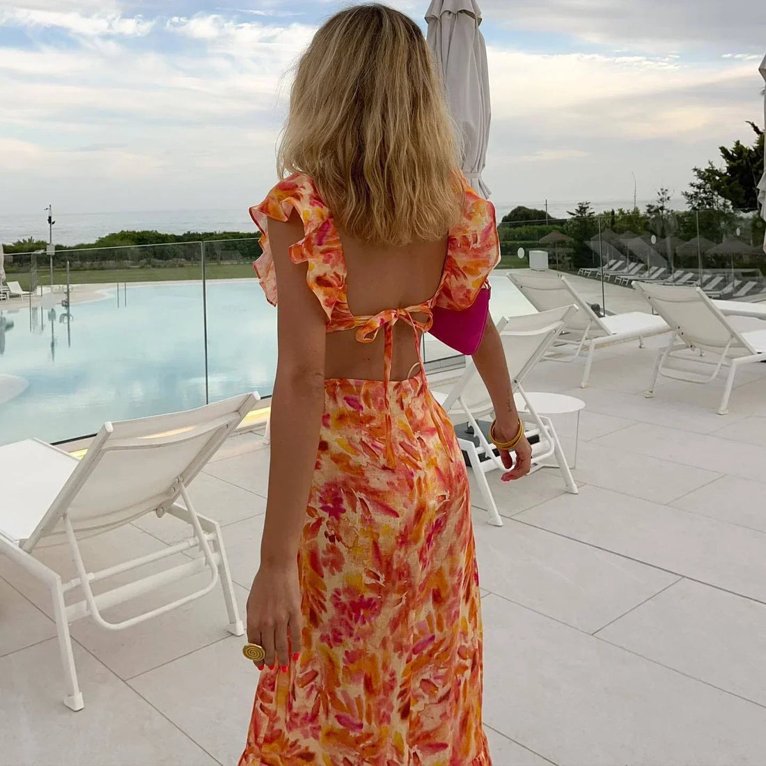 Erna - Vibrant maxi dress with floral print and ruffles