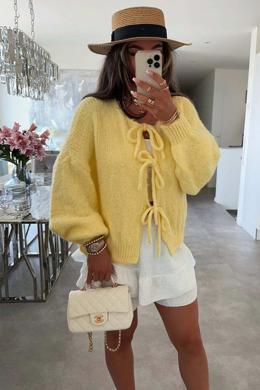 Tie-Up Lantern Sleeve Cardigan