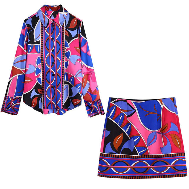 Elegant retro two-piece skirt suit for women