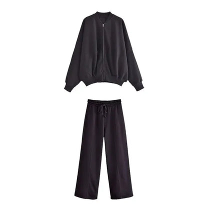 Women's zipper flannel bomber jacket pants set
