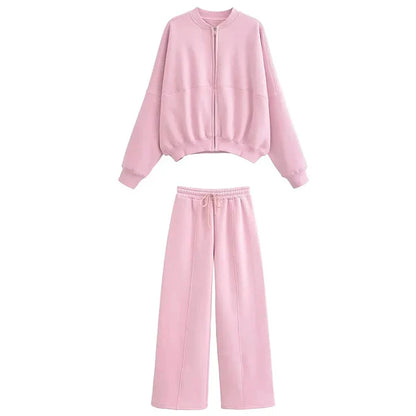 Women's zipper flannel bomber jacket pants set