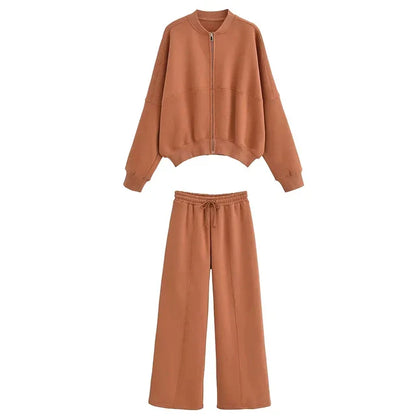 Women's zipper flannel bomber jacket pants set