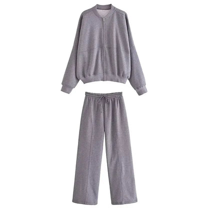 Women's zipper flannel bomber jacket pants set