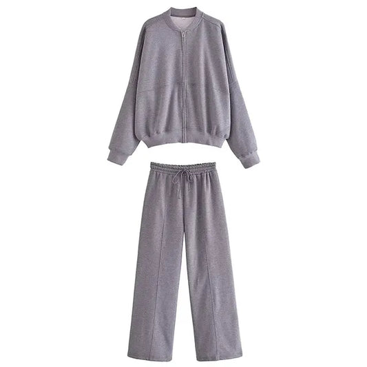 Zipper Flannel Bomber Jacket Pants Set
