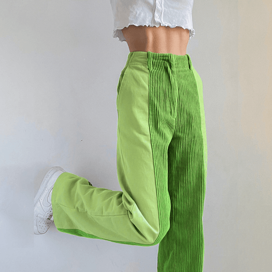 Relaxed Ribbed Panel Wide Leg Trousers 