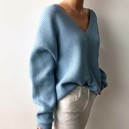 Women's v-neck loose fit pullover knit sweater