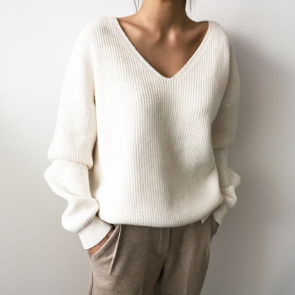 Women's v-neck loose fit pullover knit sweater