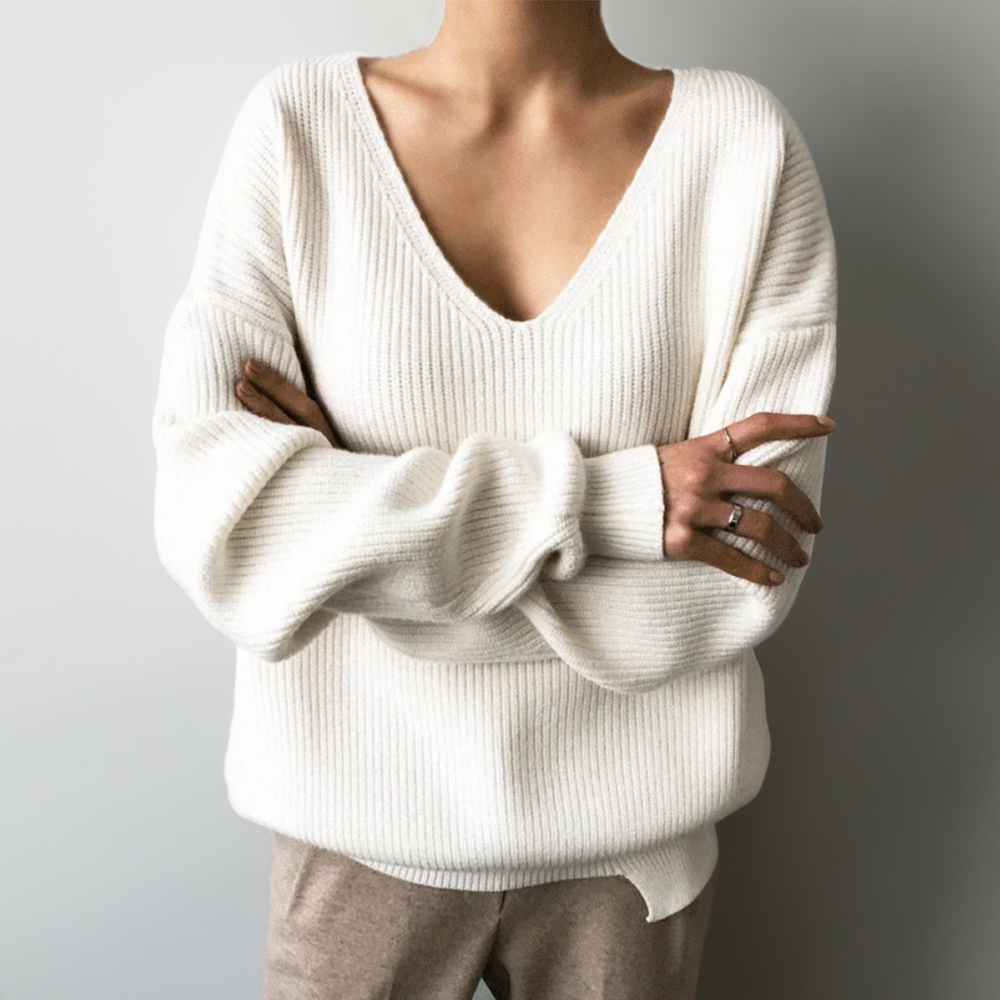 Women's v-neck loose fit pullover knit sweater
