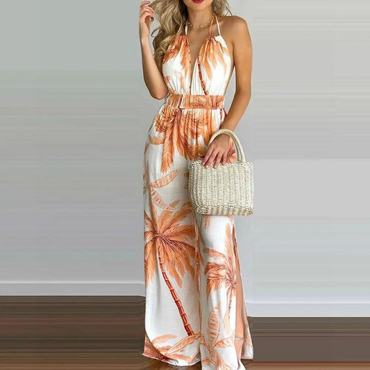 Lightweight Breathable Wide-Leg Halter Jumpsuit