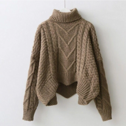Women's loose twist top turtleneck sweater thick pullover