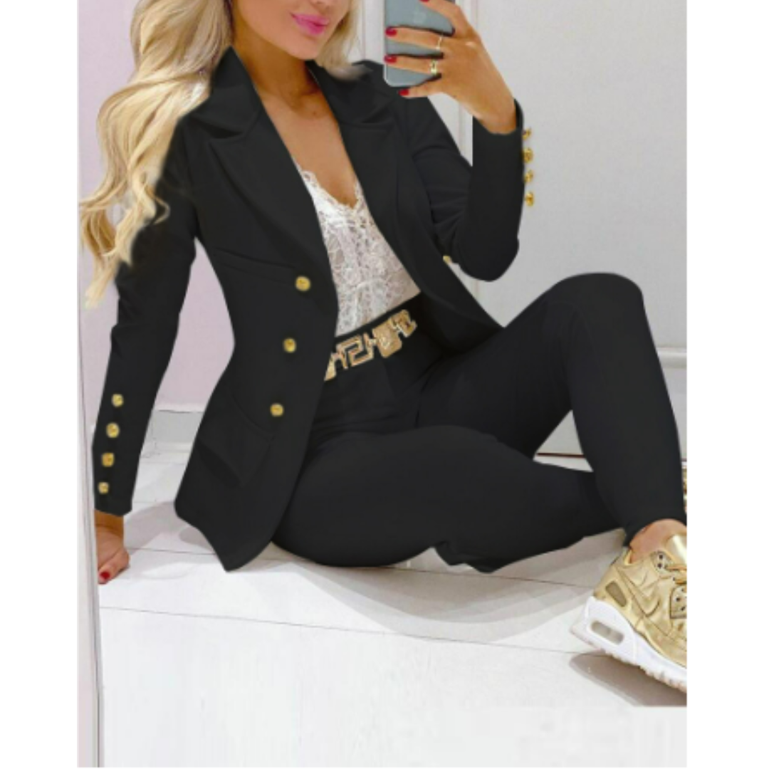 Women's single-breasted suit and high waisted pants set