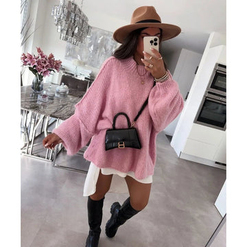 Women's half high collar knitted pullover sweater