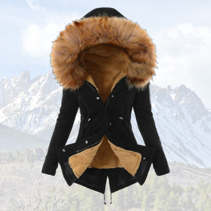 Women's thermal insulated winter jacket - Faux-fur hooded stylish winter coat
