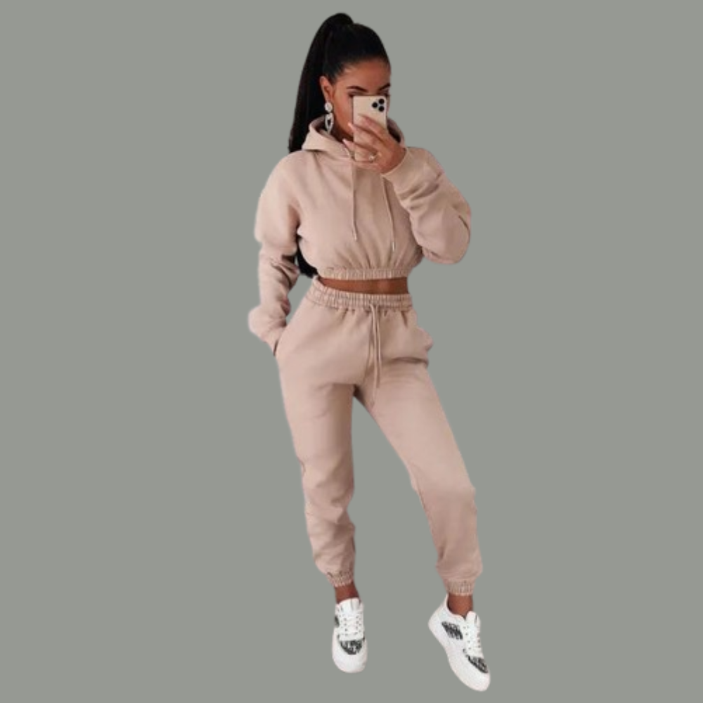 Women's cropped hoodie and sweatpants two-piece set