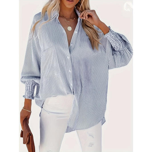 Pinstripe Oversized Long Sleeve Button-Down Shirt