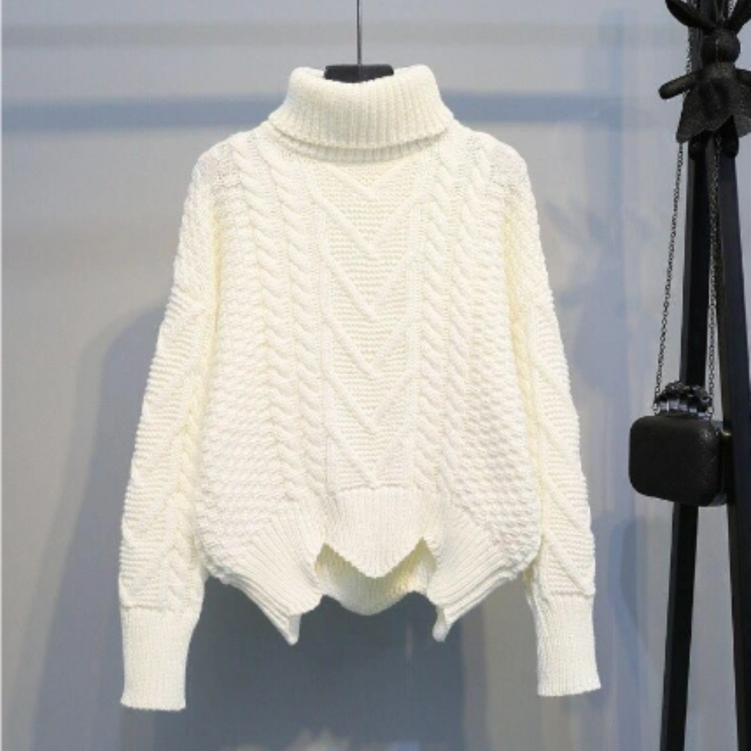 Women's loose twist top turtleneck sweater thick pullover