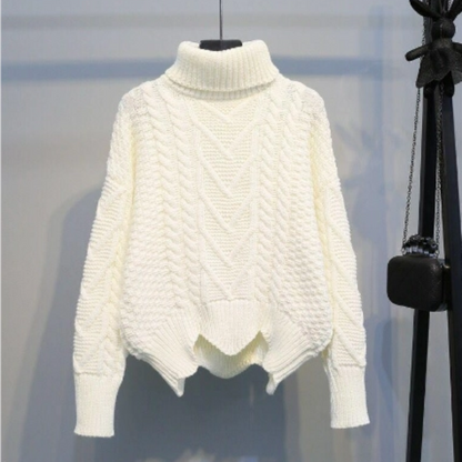 Women's loose twist top turtleneck sweater thick pullover