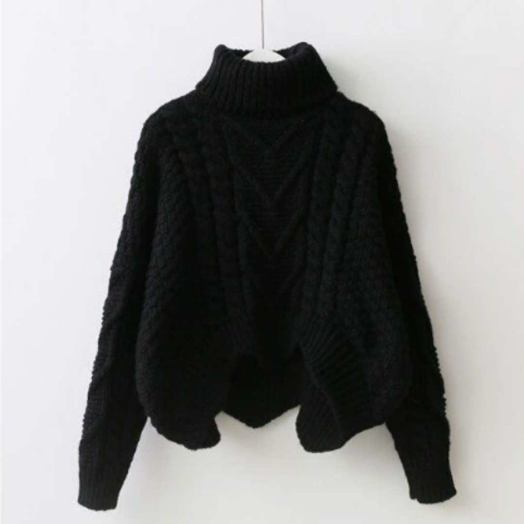Women's loose twist top turtleneck sweater thick pullover