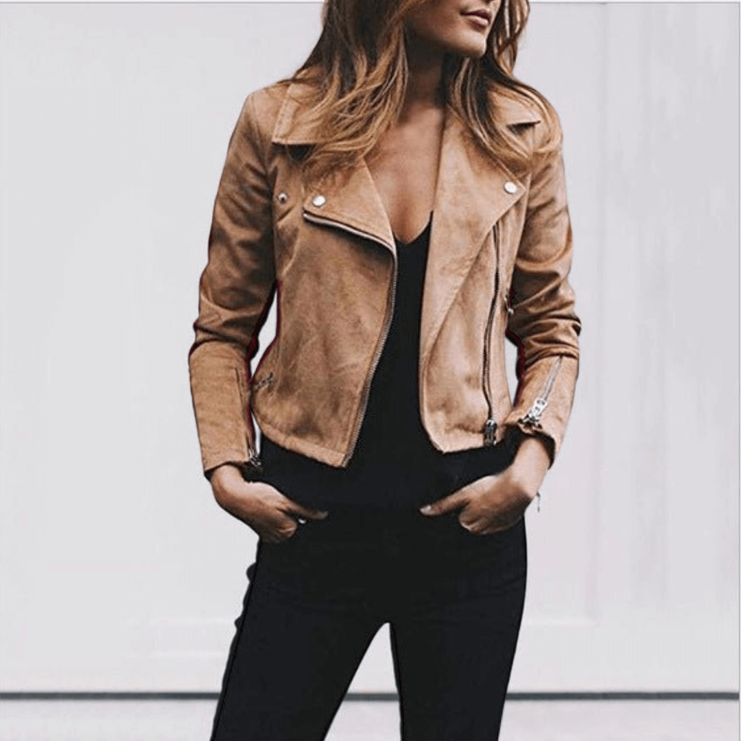 Women's lapel asymmetrical zipper short tops