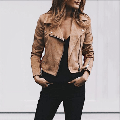 Women's lapel asymmetrical zipper short tops