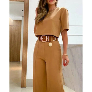 Women's summer short-sleeved cropped top wide leg pants set