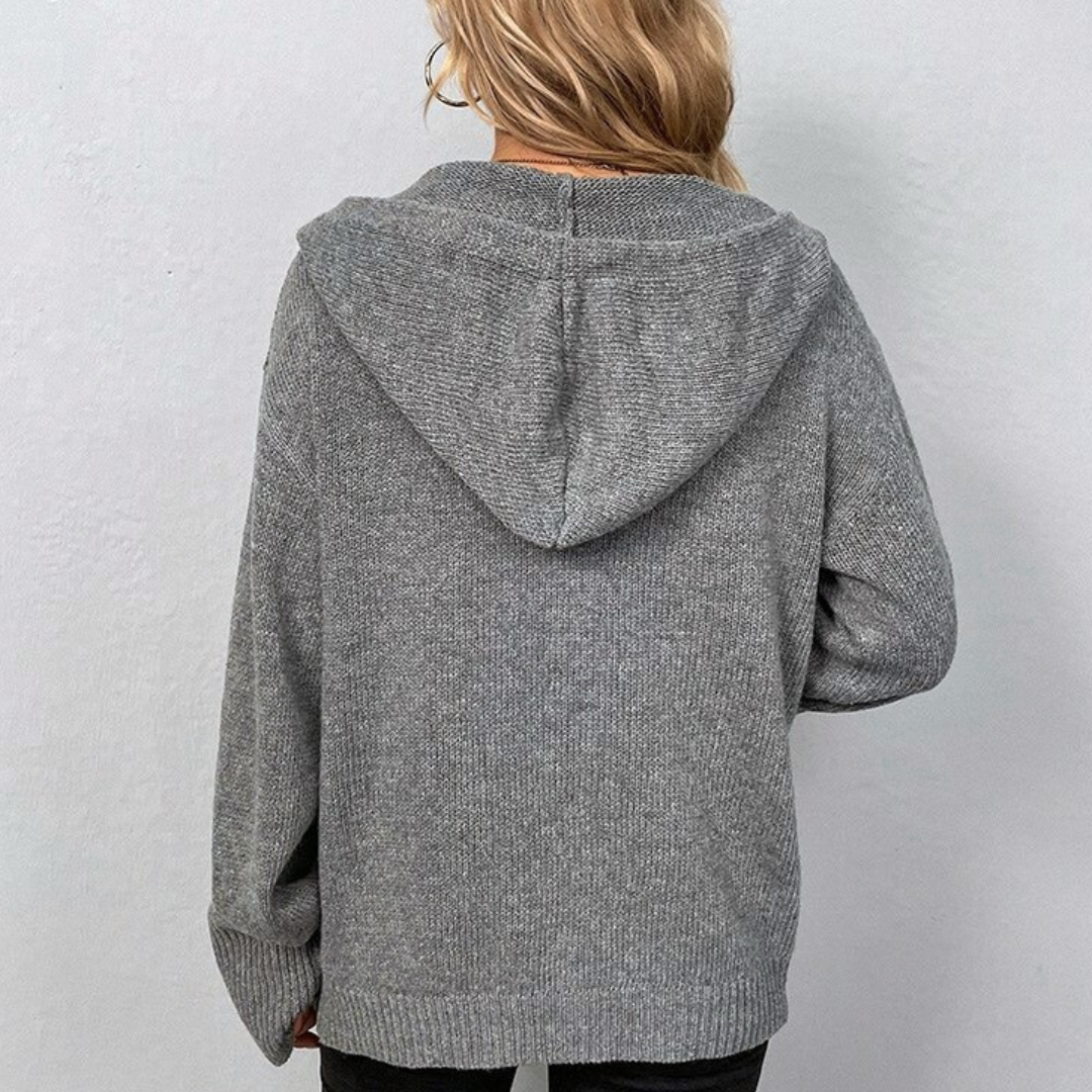 Women's hooded single-breasted solid color knitted sweater cardigan jacket