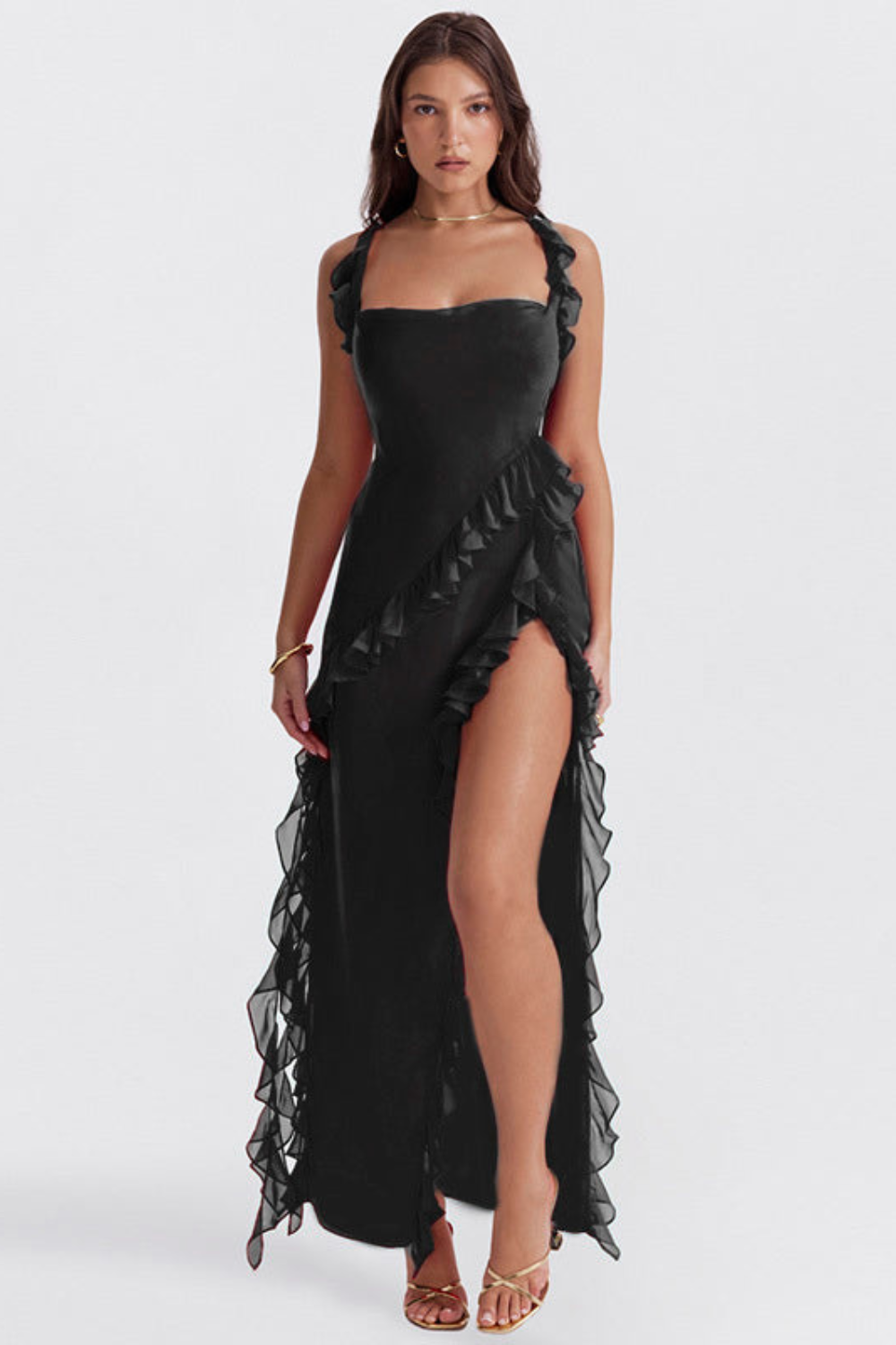 Ruffle Detail Elegant Fit Formal Dress