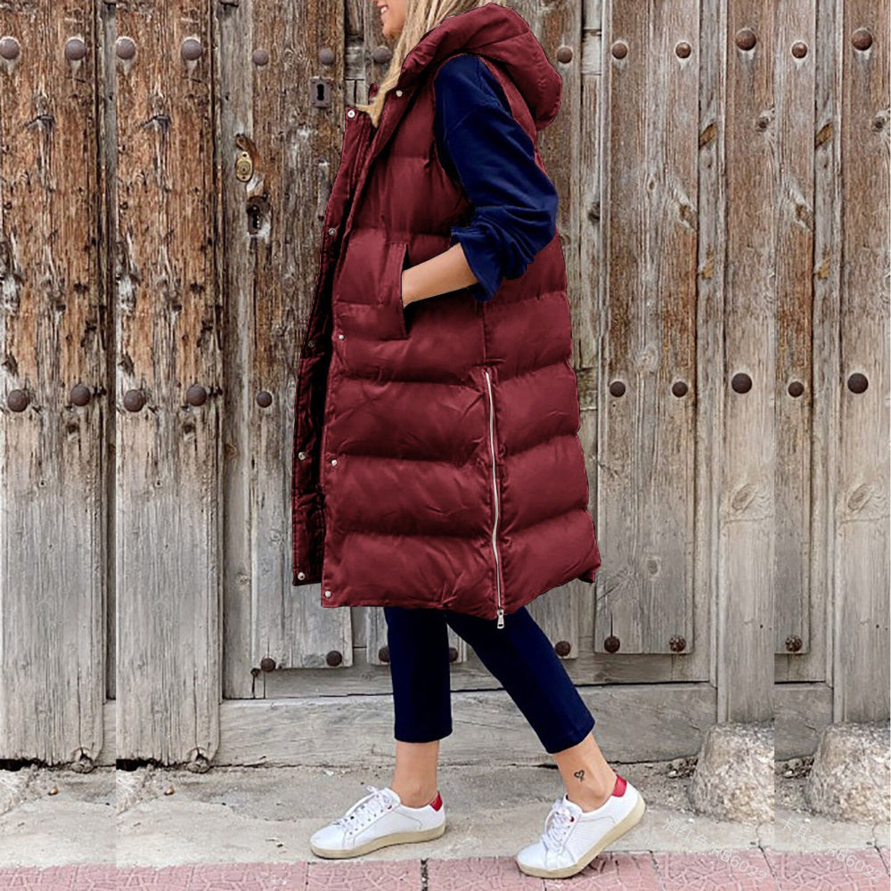 Quilted Water-Resistant Oversized Hooded Vest 