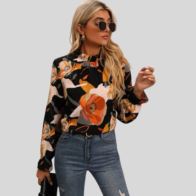 Floral Print Relaxed Fit Puff Sleeve Blouse