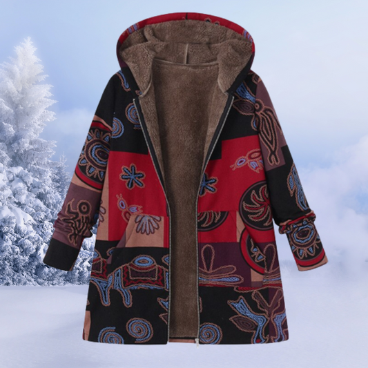 Color Block Plush Hooded Zipper Coat