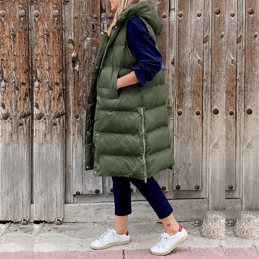 Quilted Water-Resistant Oversized Hooded Vest 