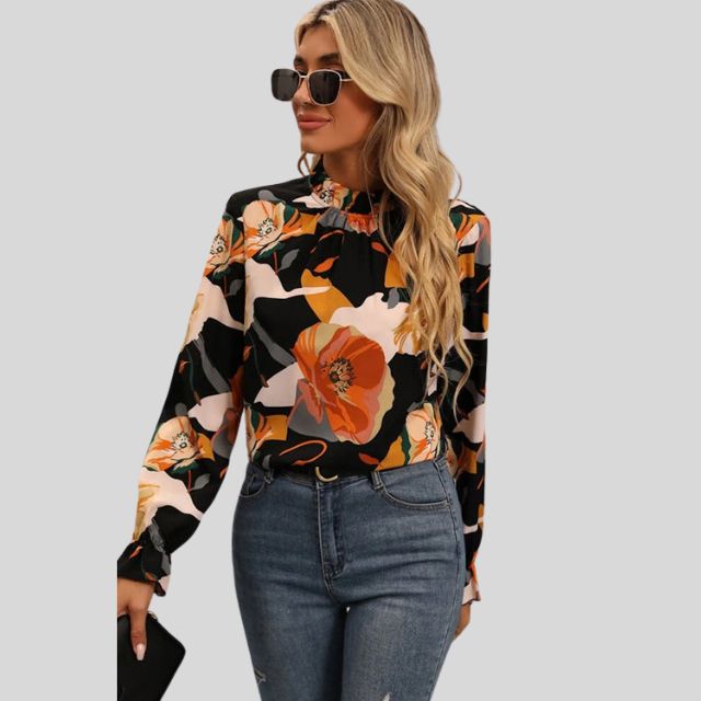 Floral Print Relaxed Fit Puff Sleeve Blouse