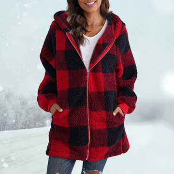 Katarina - plaid hooded jacket with long zipper and pockets